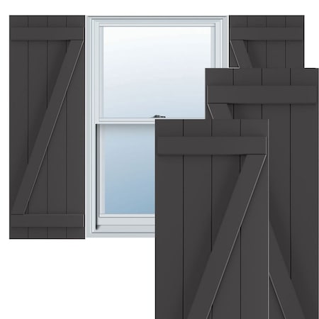 True Fit PVC, Four Board Joined Board-n-Batten Shutters W/Z-Bar, Shadow Mountain , 21 1/2W X 58H